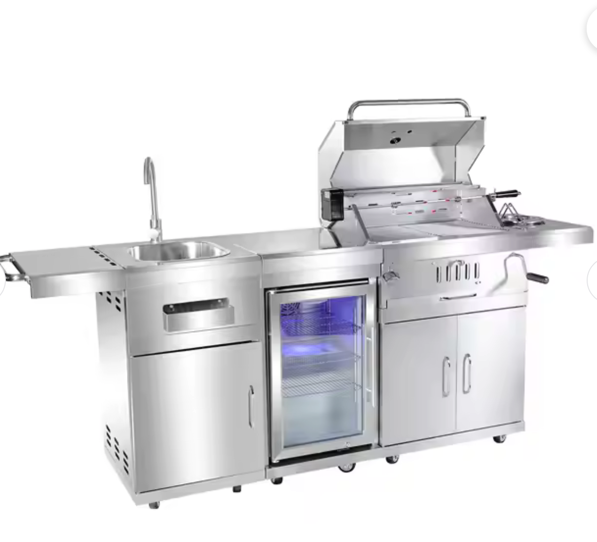 One-Piece Stainless Steel Outdoor Grill with Cart for Outdoor Kitchen BBQ Grilling