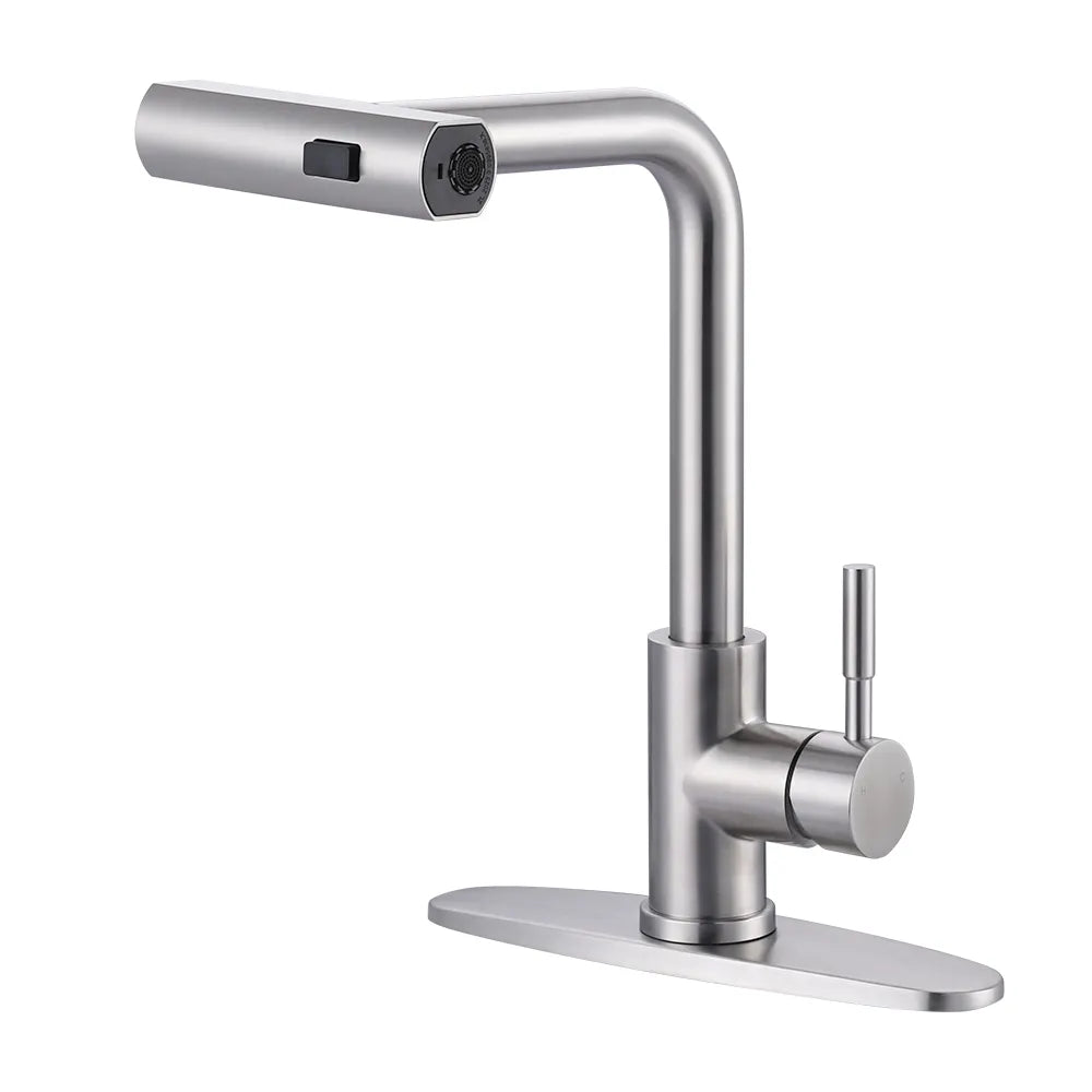 Newest Stainless Steel Waterfall Kitchen Faucet With 3 Function Pull Out Sprayer 360 Degree Rotation Kitchen Mixer