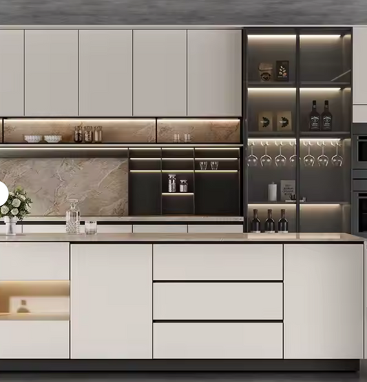 LANGDENG Luxury Kitchen Furniture Waterproof Stainless Steel Custom High Glossy Kitchen Cabinets